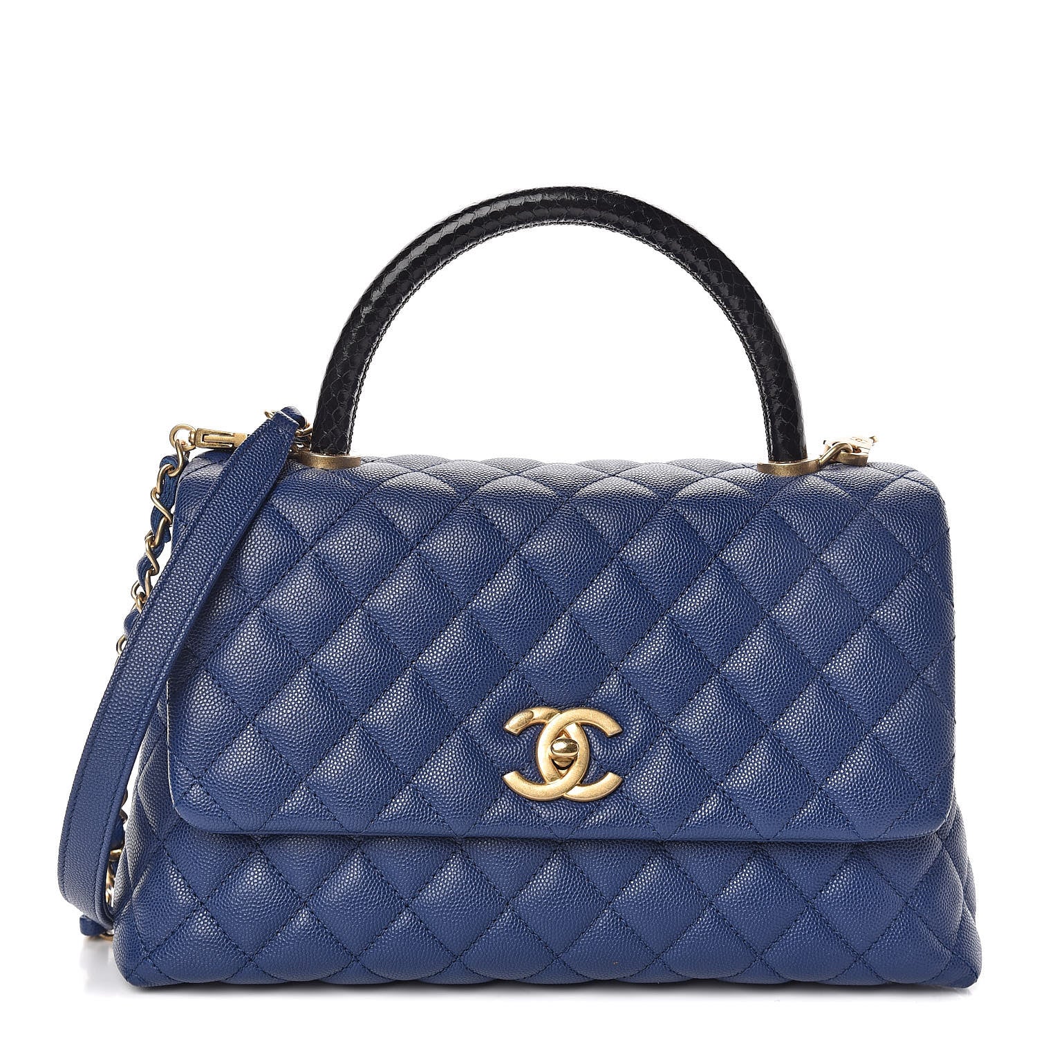 Chanel Caviar Elaphe Quilted Small Coco Handle Flap Dark Blue 1 of 10