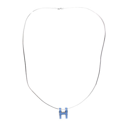 Hermes Lacquered Palladium Pop H Pendant Necklace Bleu Sature 3 of 4