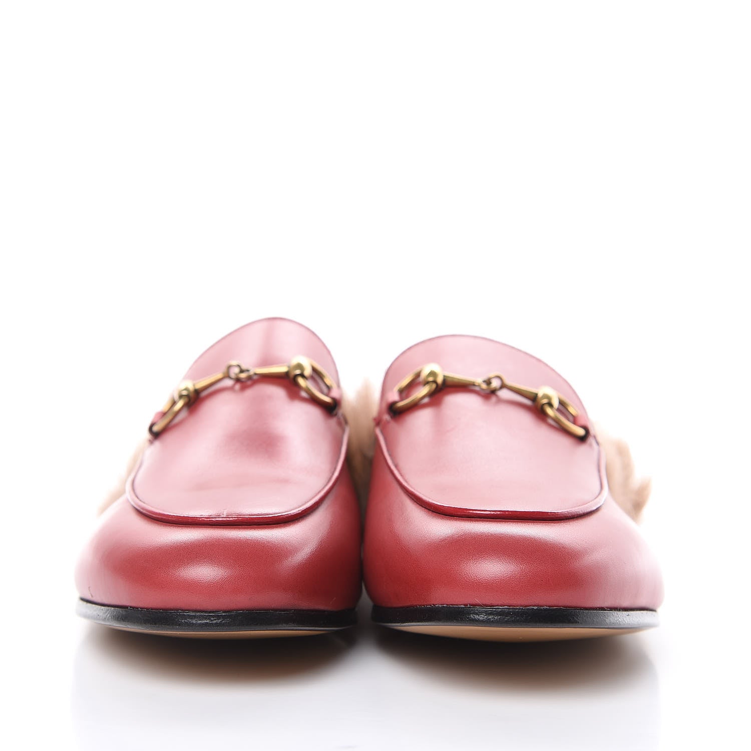 Gucci Betis Glamour Calfskin Fur Womens Princetown Slippers 37 Hibiscus Red Naturale 2 of 12