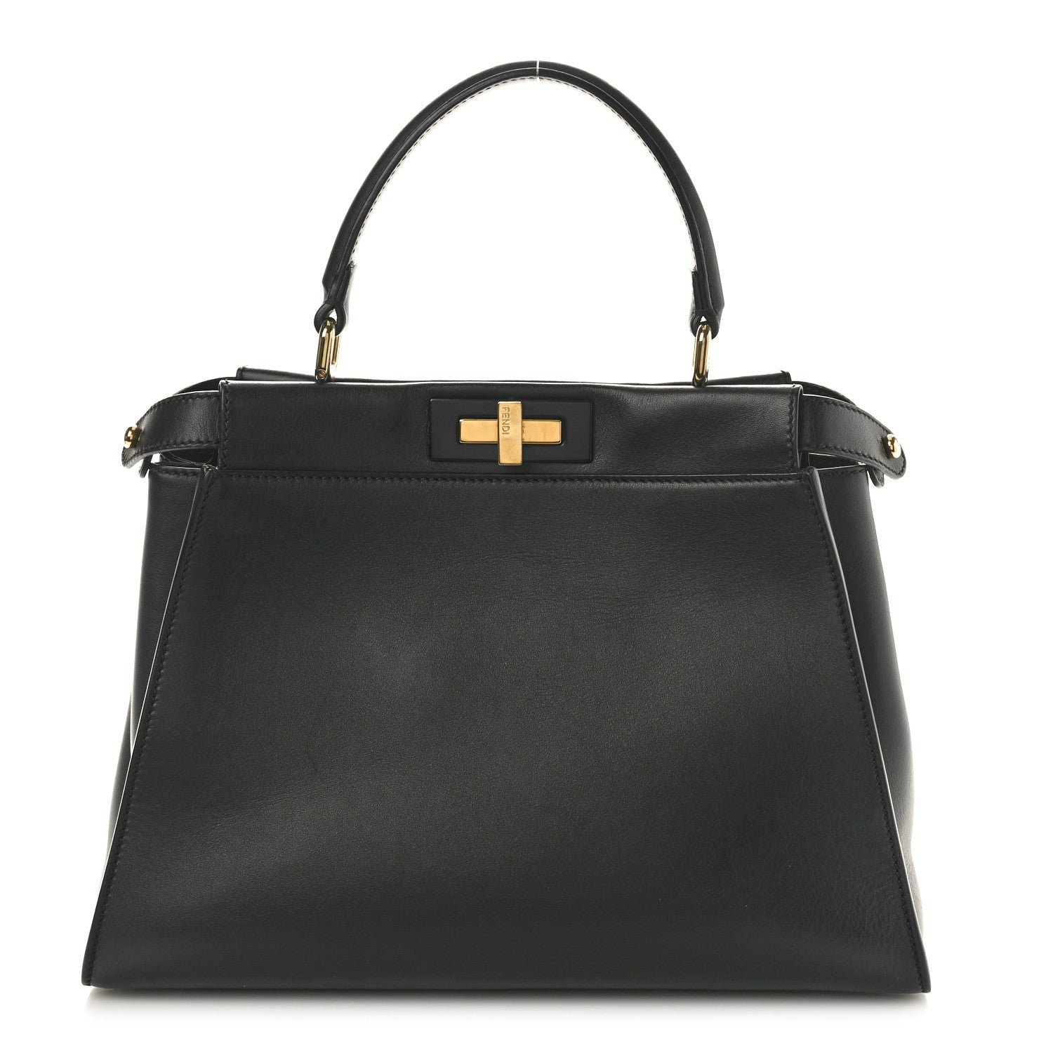Fendi Vitello Seta Shiny Nappa Medium Peekaboo Iconic Satchel Black 1 of 12