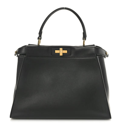 Fendi Vitello Seta Shiny Nappa Medium Peekaboo Iconic Satchel Black 1 of 12