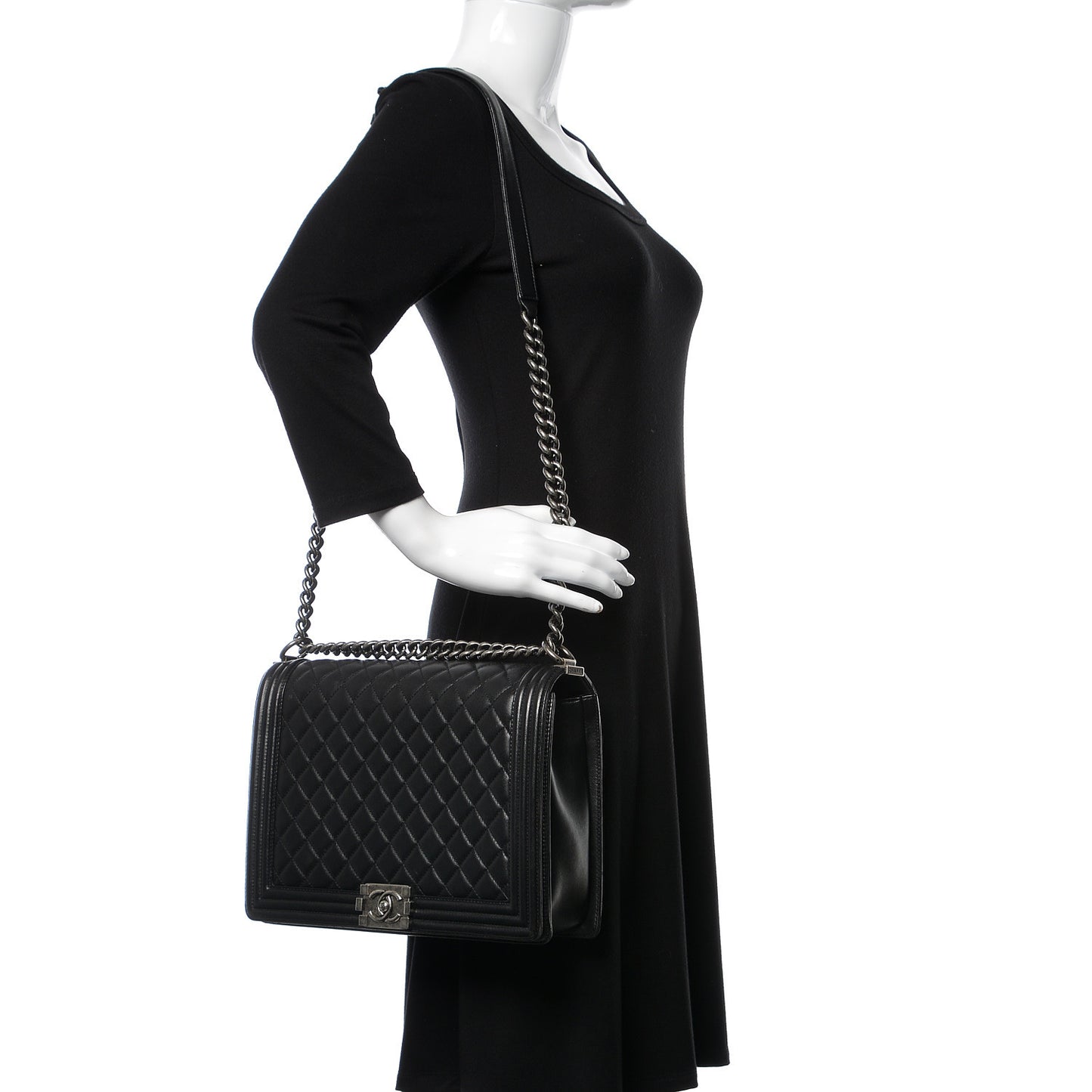 Lambskin Quilted Large Boy Flap Black