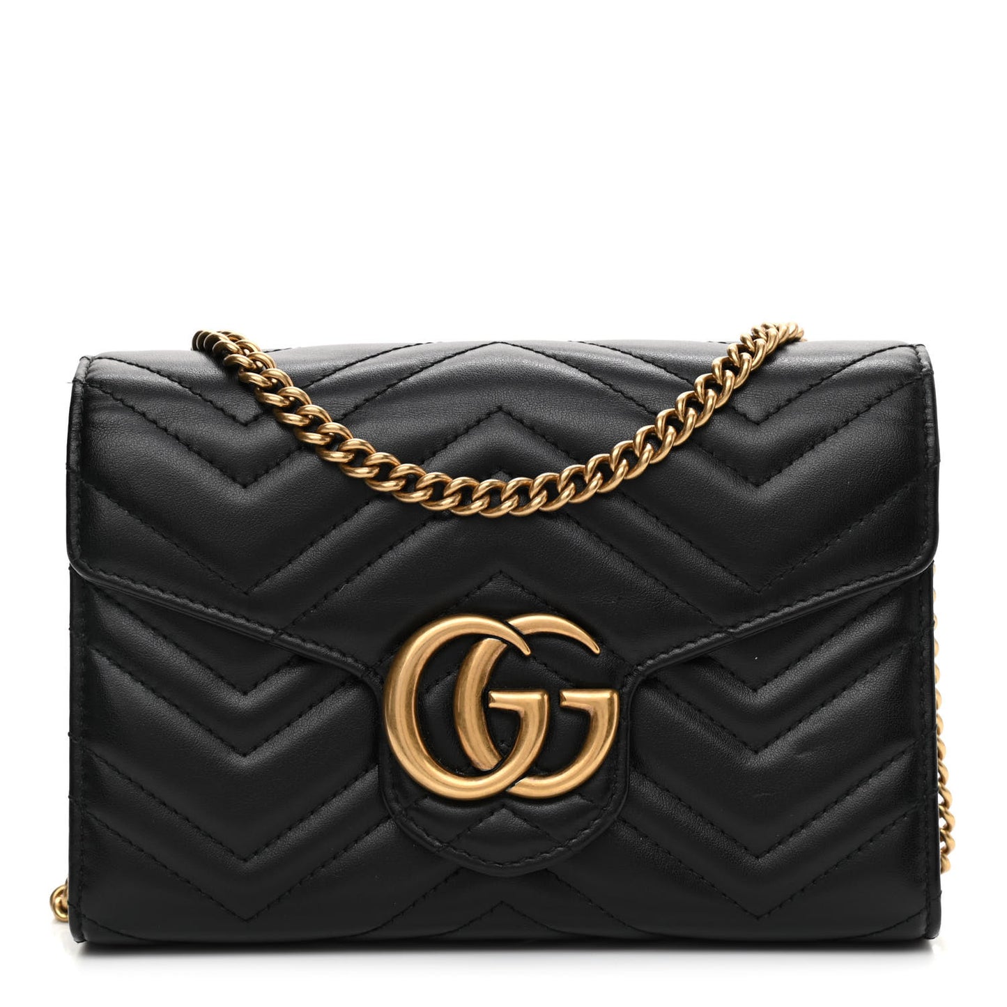 Calfskin Matelasse GG Marmont Chain Wallet Black