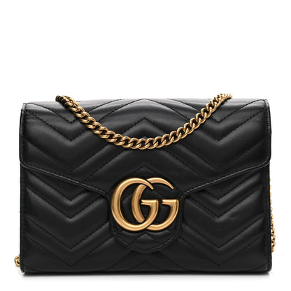 Gucci Calfskin Matelasse GG Marmont Chain Wallet Black 1 of 9