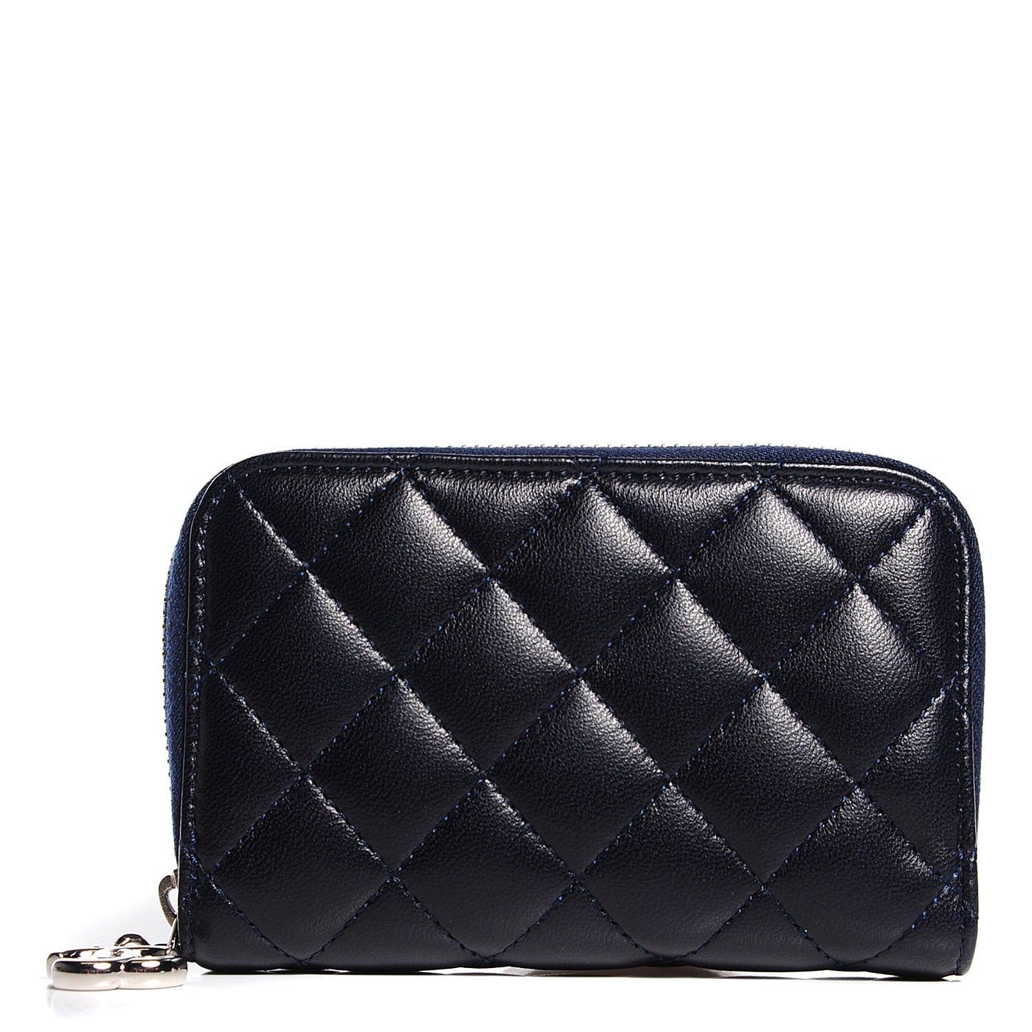 Chanel Lambskin Quilted Zip Around Card Holder Dark Navy Blue 1 of 8