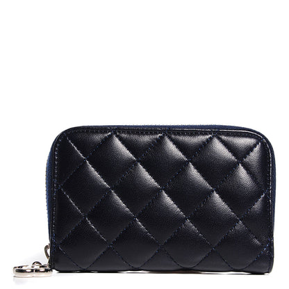 Chanel Lambskin Quilted Zip Around Card Holder Dark Navy Blue 1 of 8