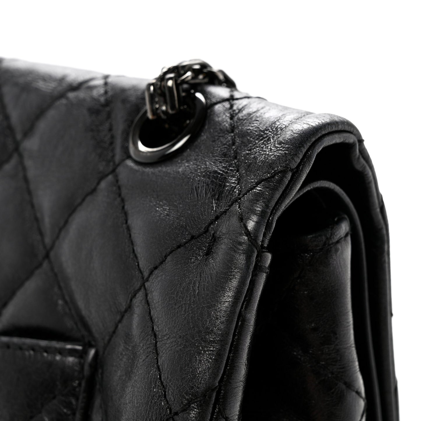 Metallic Aged Calfskin Quilted 2.55 Reissue 227 Flap So Black