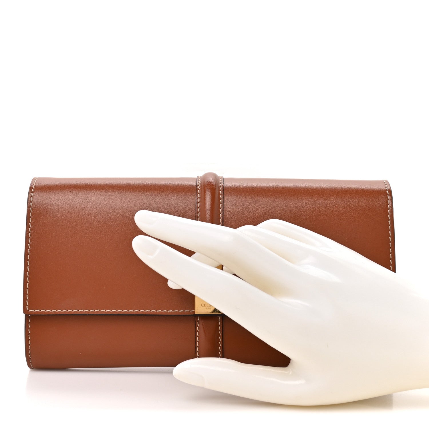 Celine Satinated Calfskin Long Tri-Fold Wallet Tan 2 of 12