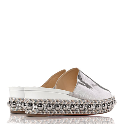 Christian Louboutin Laminato Lizard Embossed Janibasse 60 Mules 40 Latte Silver 4 of 8