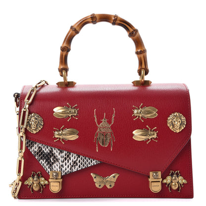 Gucci Calfskin Snakeskin Studded Small Ottilia Top Handle Bag Hibiscus Red 1 of 8