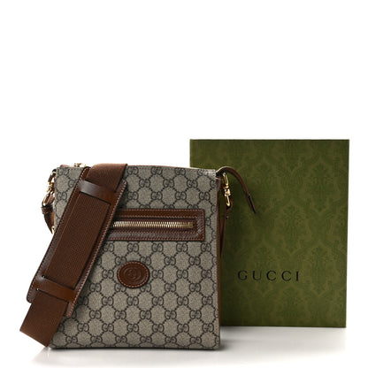 Gucci GG Supreme Monogram Azalea Calfskin Retro Interlocking G Flat Messenger Bag Beige Ebony Brown Sugar 2 of 9