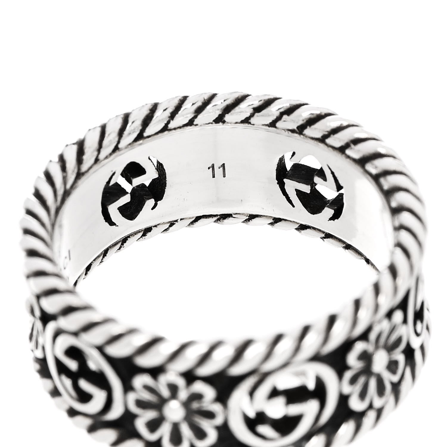 Gucci Sterling Silver Interlocking G Flower Ring 50 5.25 6 of 6