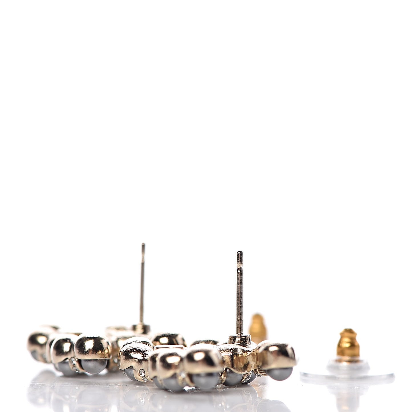 Crystal Bead CC Earrings Gold Dark Grey