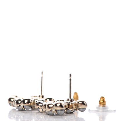 Chanel Crystal Bead CC Earrings Gold Dark Grey 4 of 5