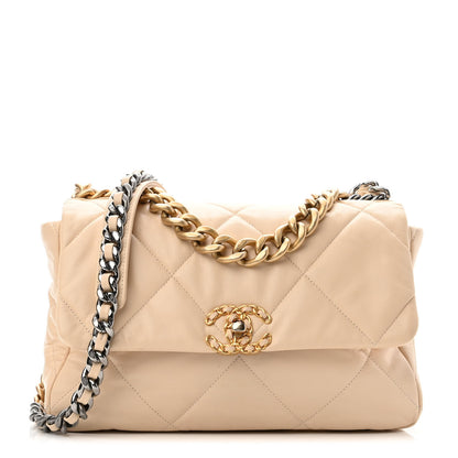 Chanel Lambskin Quilted Large Chanel 19 Flap Beige 1 of 10