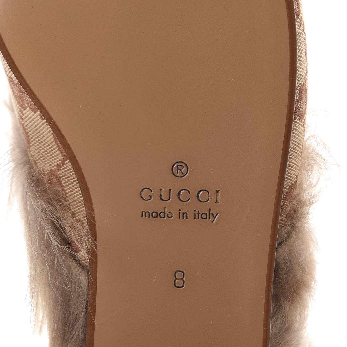 GG Monogram Fur Mens Princetown Slippers 8 Beige Ruggine Rust
