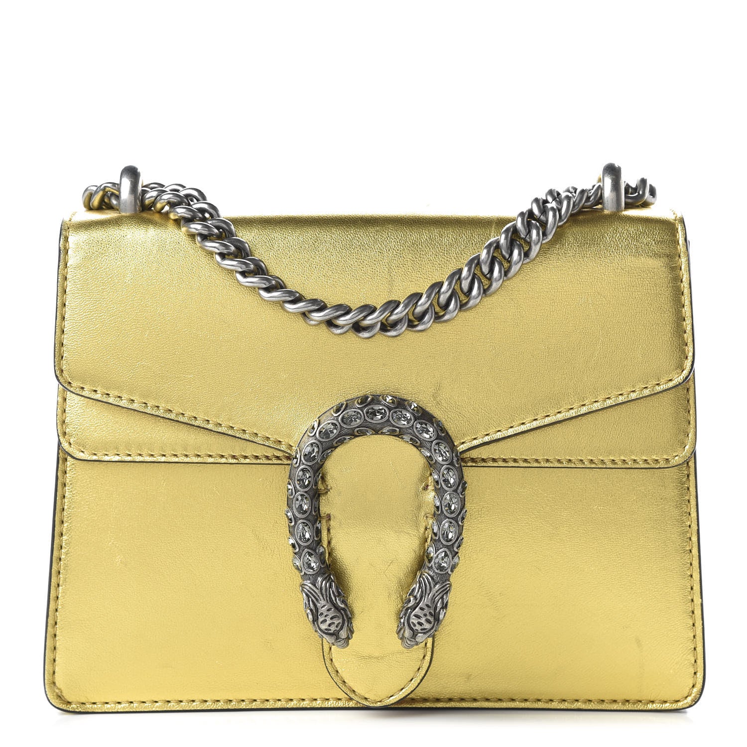 Gucci Metallic Calfskin Crystal Mini Dionysus Shoulder Bag Gold 1 of 11