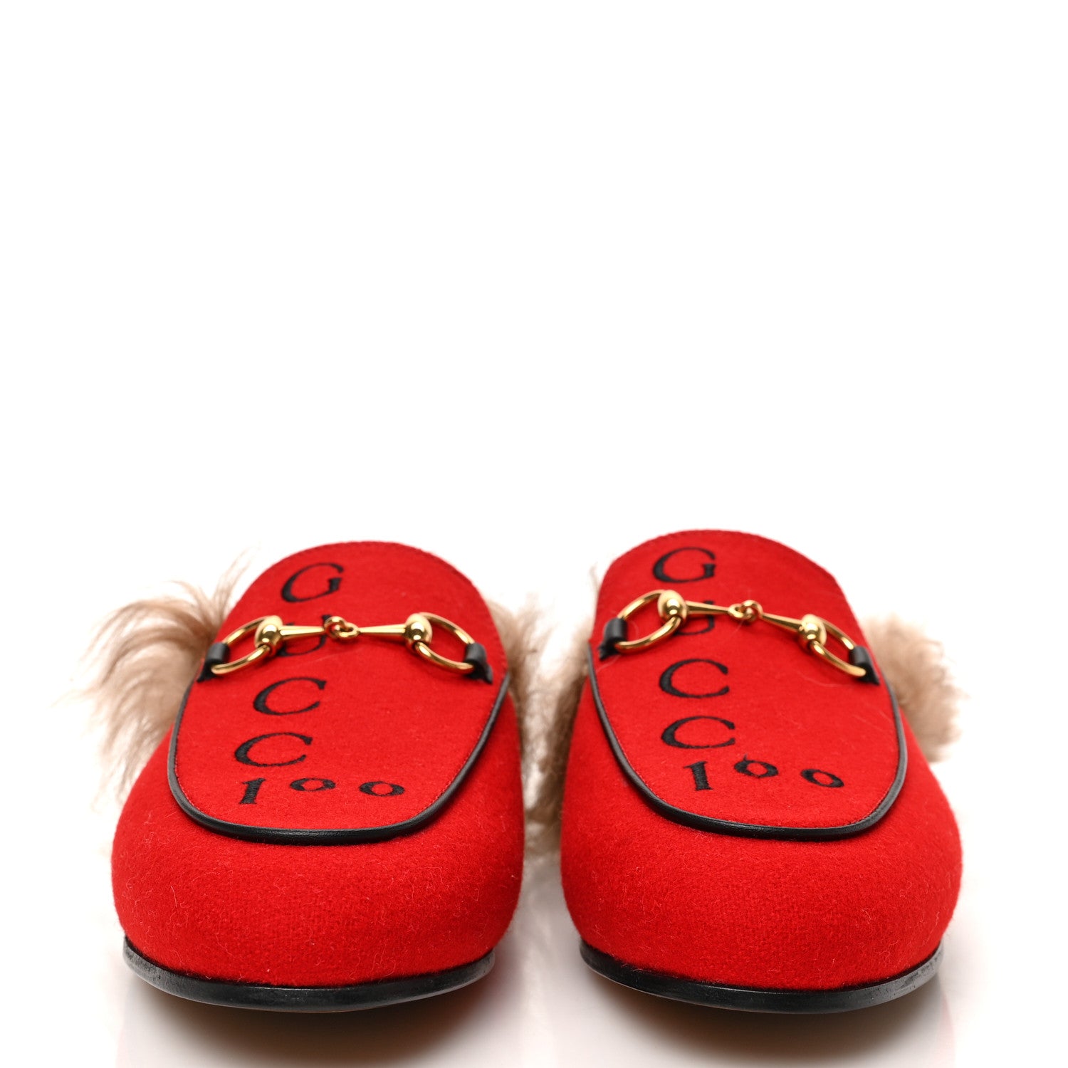 Gucci Aston Felt Fur Gucci 100 Womens Princetown Slippers 36 Hibiscus Red Black 2 of 8