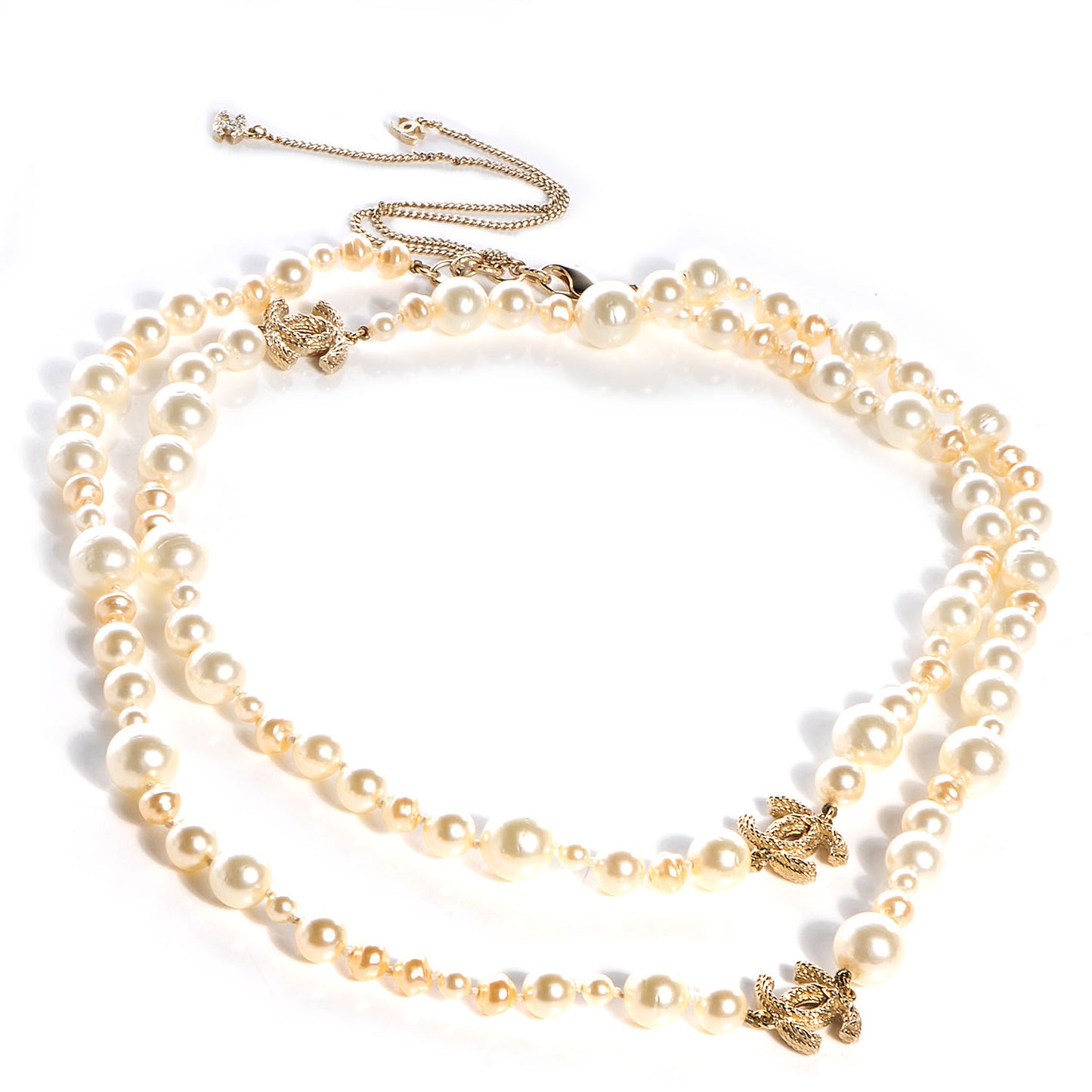 Irregular Pearl Classic CC Long Necklace Gold