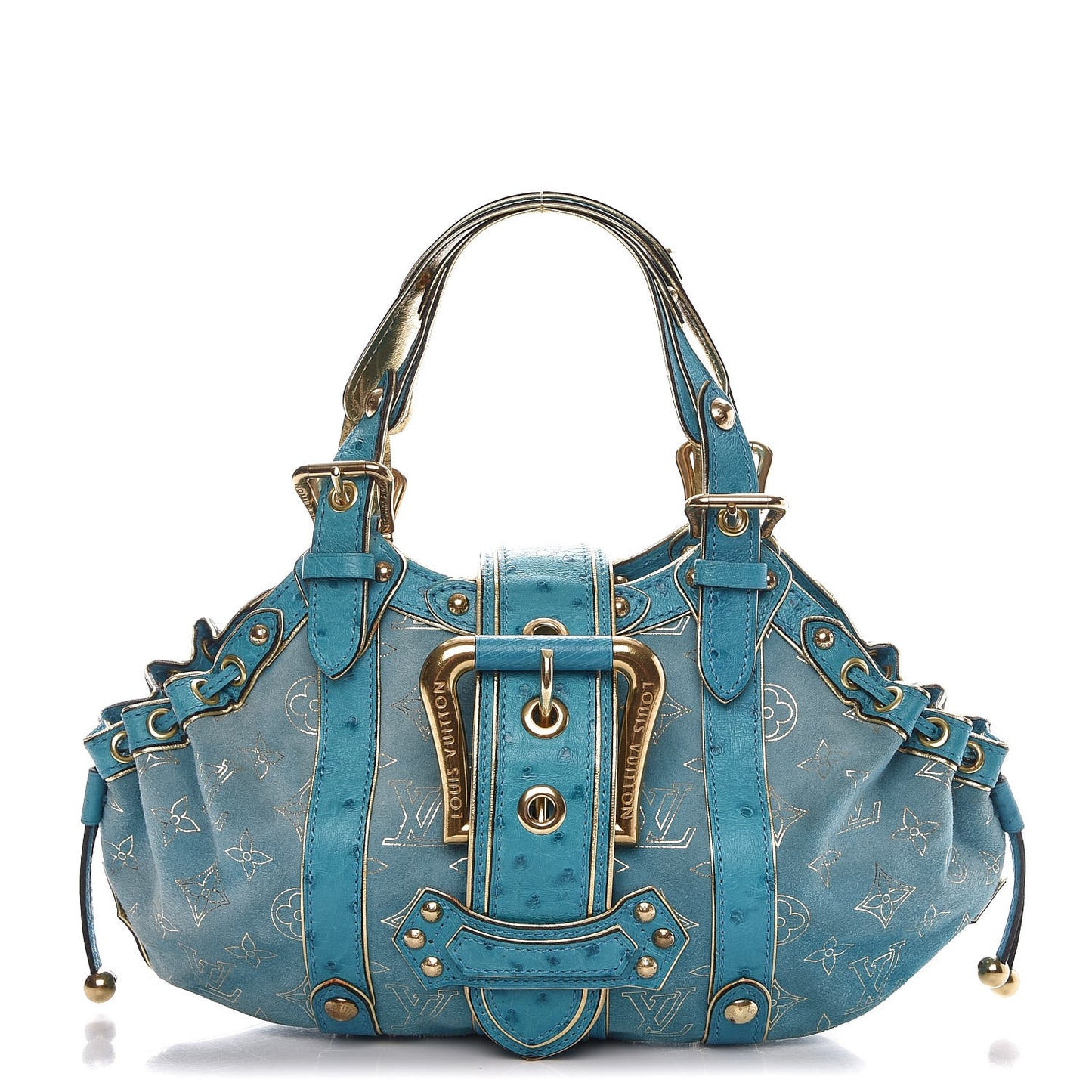 Monogram Suede Ostrich Theda GM Turquoise