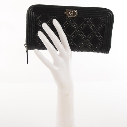 Chanel Lambskin Studded Paris Dallas Boy Zip Around Wallet Black 2 of 8