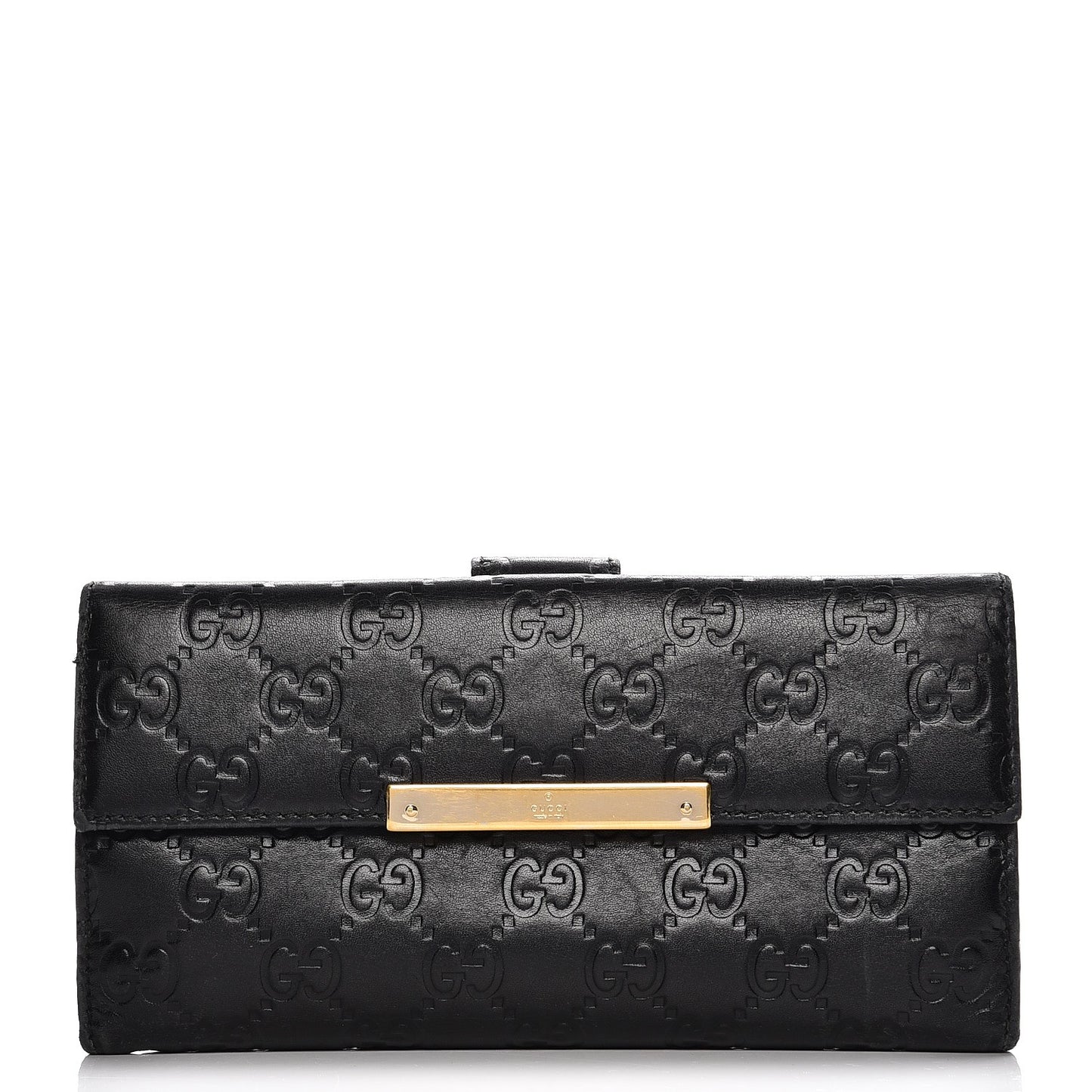 Guccissima Margaux Calfskin Metal Bar Continental Flap Wallet Black