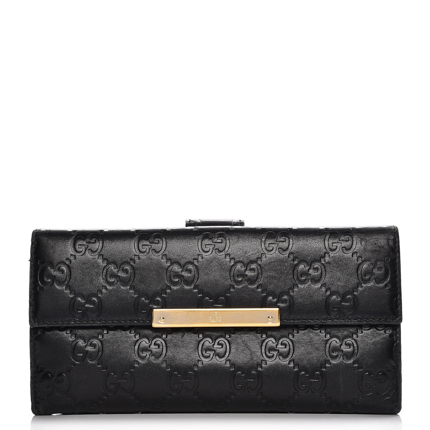 Gucci Guccissima Margaux Calfskin Metal Bar Continental Flap Wallet Black 1 of 14