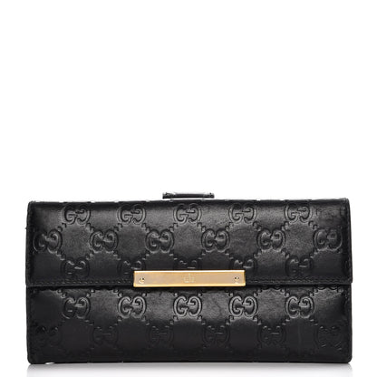 Gucci Guccissima Margaux Calfskin Metal Bar Continental Flap Wallet Black 1 of 14
