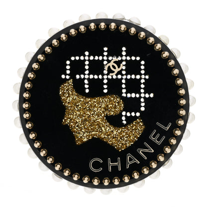 Chanel Resin Crystal Pearl CC Pin Brooch Black Gold 1 of 4