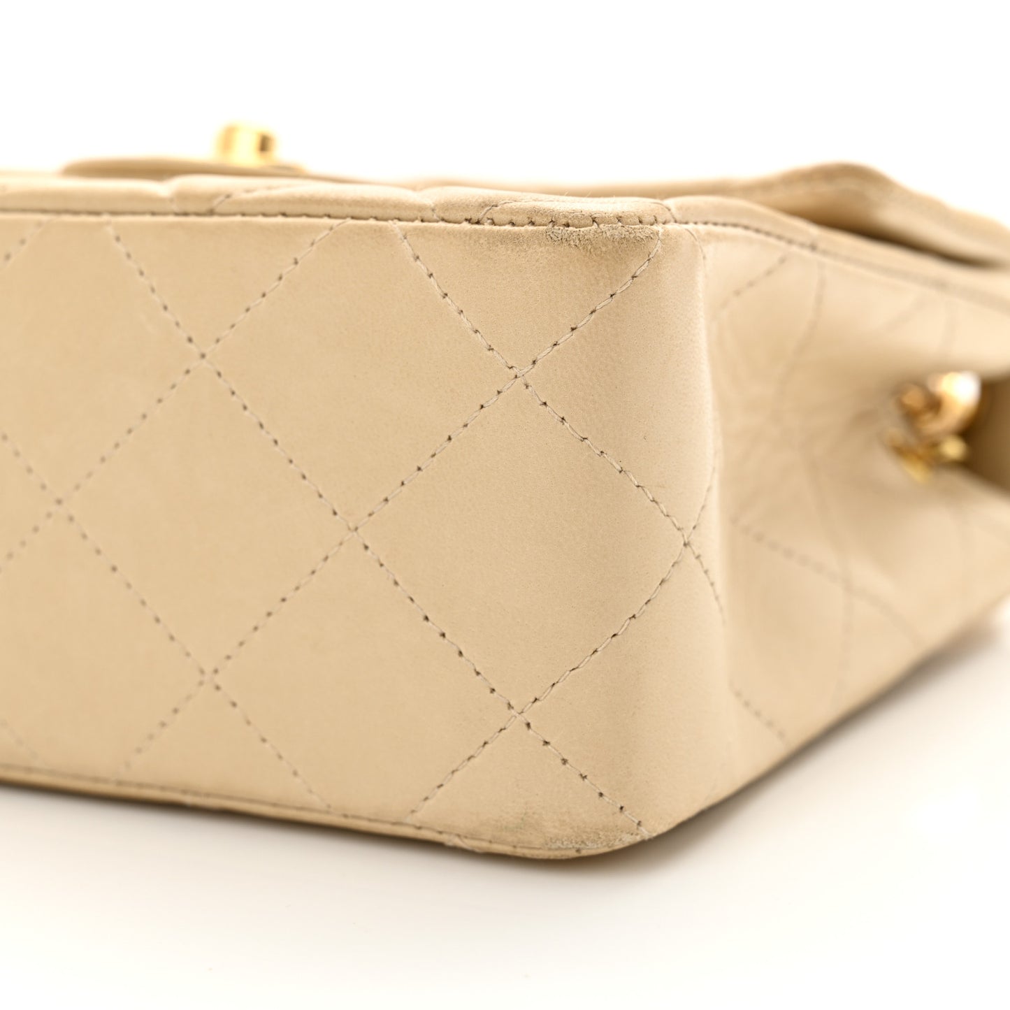 Lambskin Quilted Mini Square Flap Beige