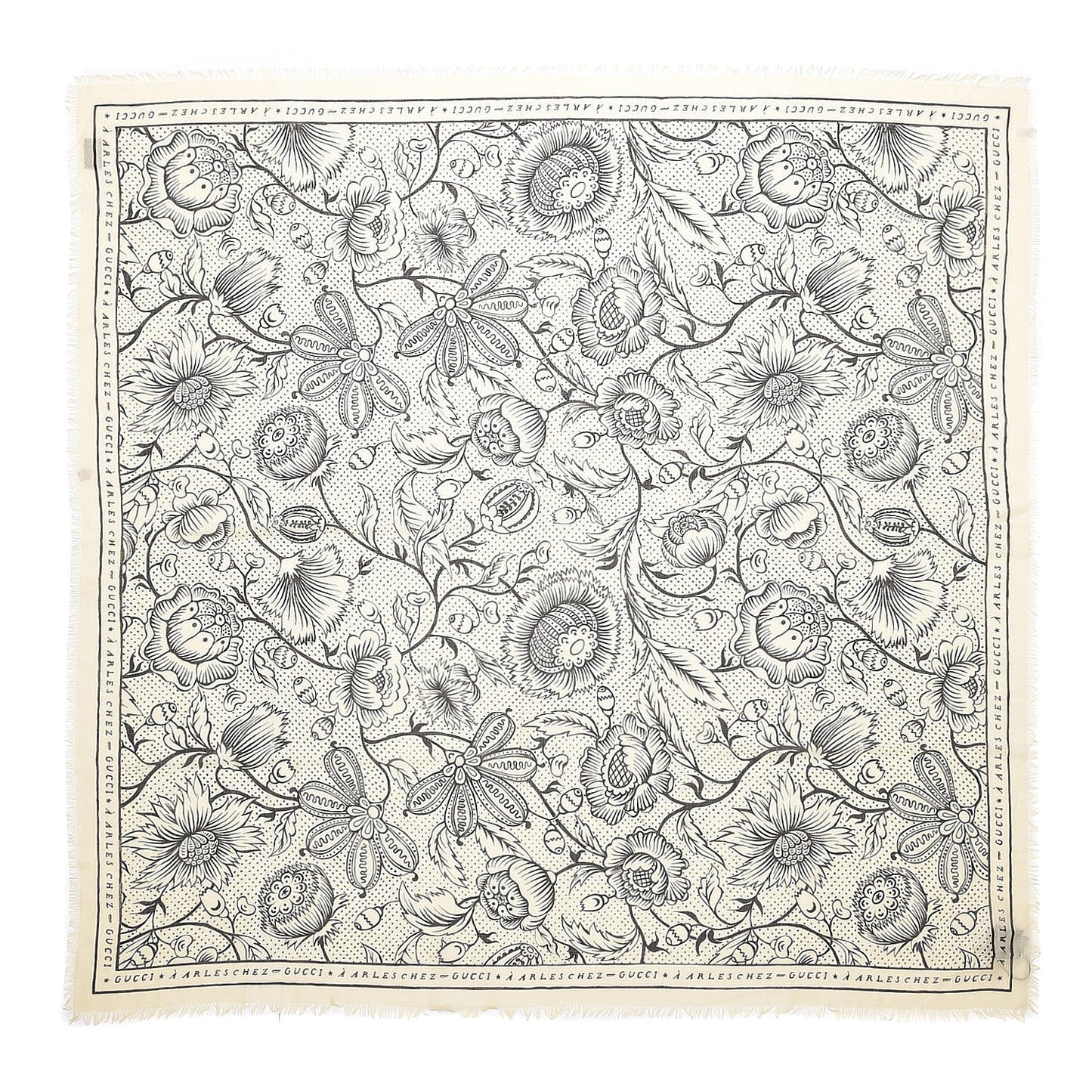 Wool Silk Floral Print Square Scarf Beige