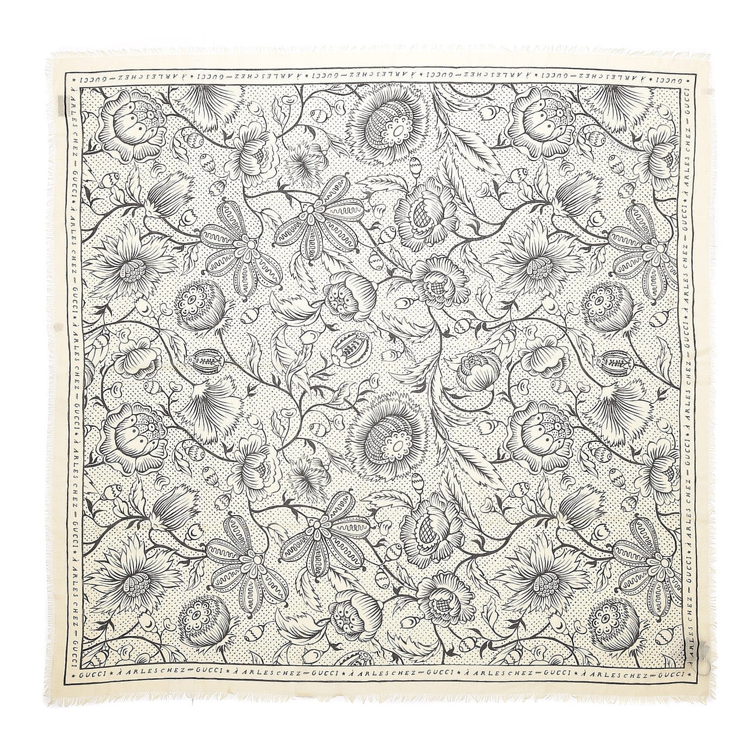 Gucci Wool Silk Floral Print Square Scarf Beige 1 of 6