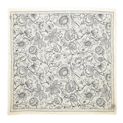 Gucci Wool Silk Floral Print Square Scarf Beige 1 of 6