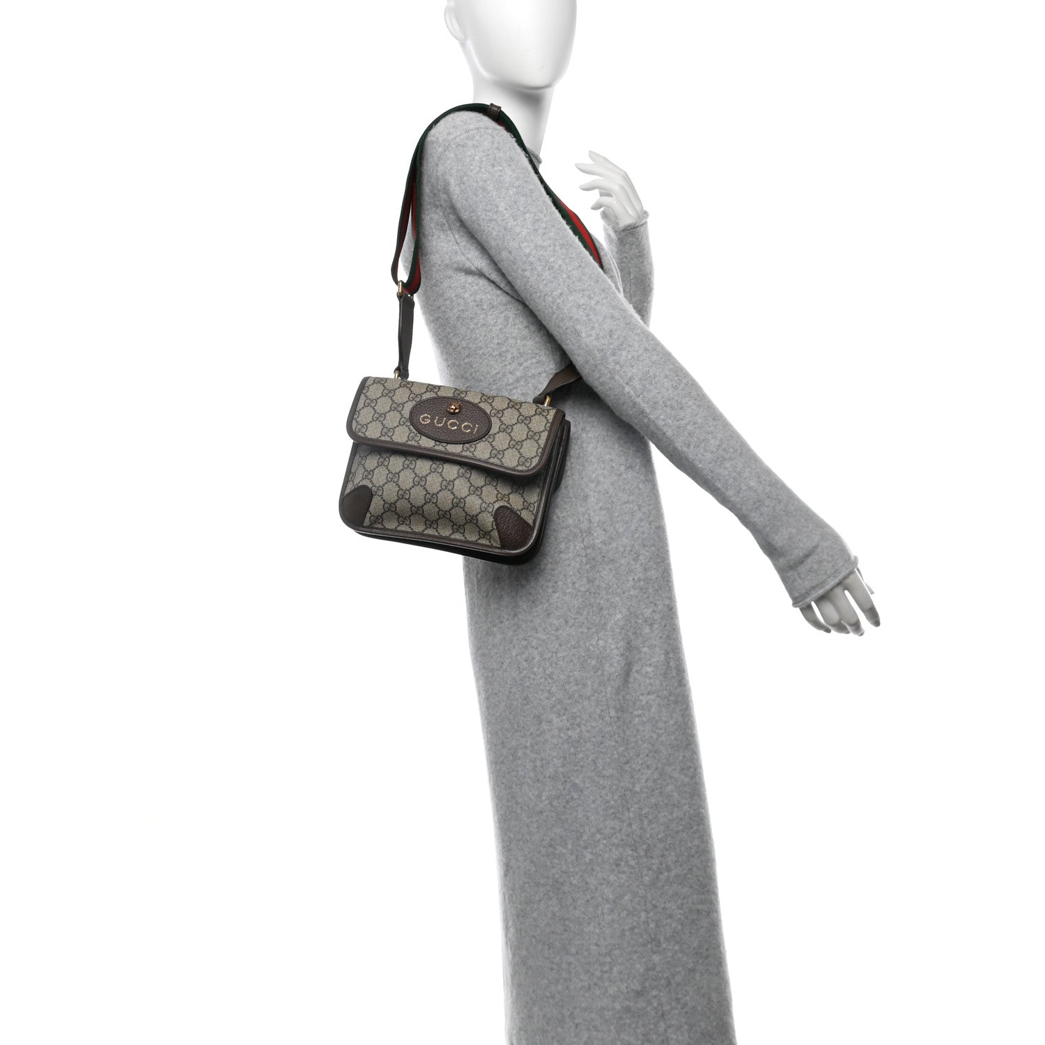 Gucci GG Supreme Monogram Web Small Neo Vintage Double Flap Messenger Bag Beige New Acero 2 of 11