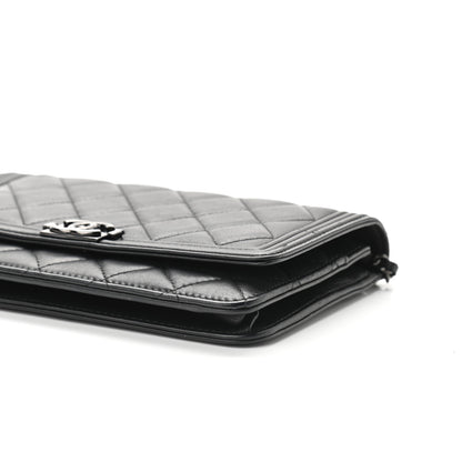 Chanel Lambskin Quilted Boy Wallet On Chain WOC So Black 11 of 11