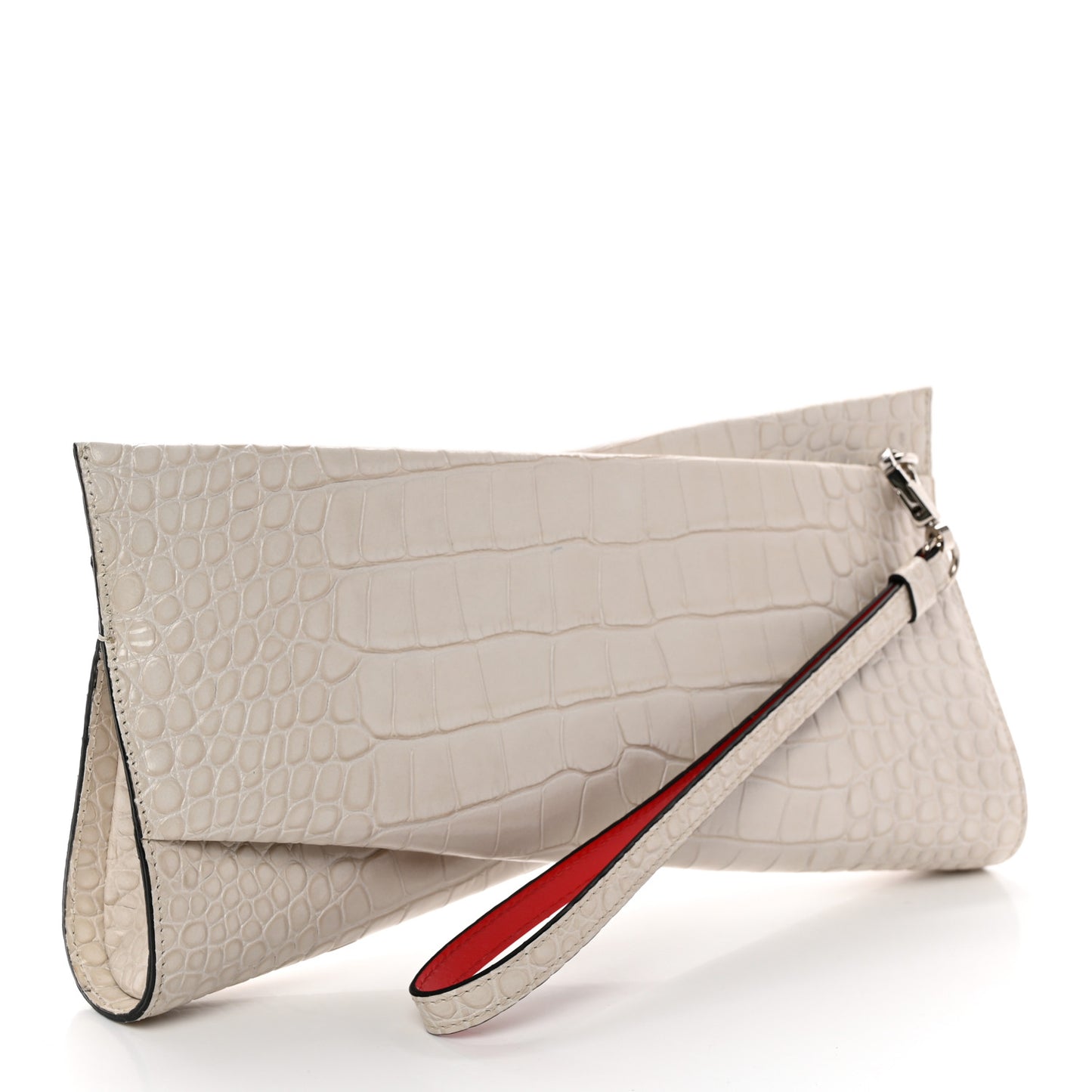 Crocodile Embossed Calfskin Loubi Twist Zip Clutch Bag Craie