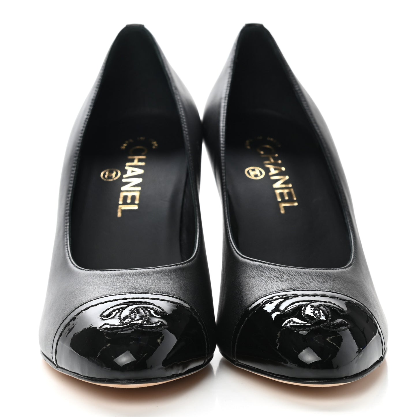 Lambskin Calfskin Patent Cap Toe CC Pumps 37 Black