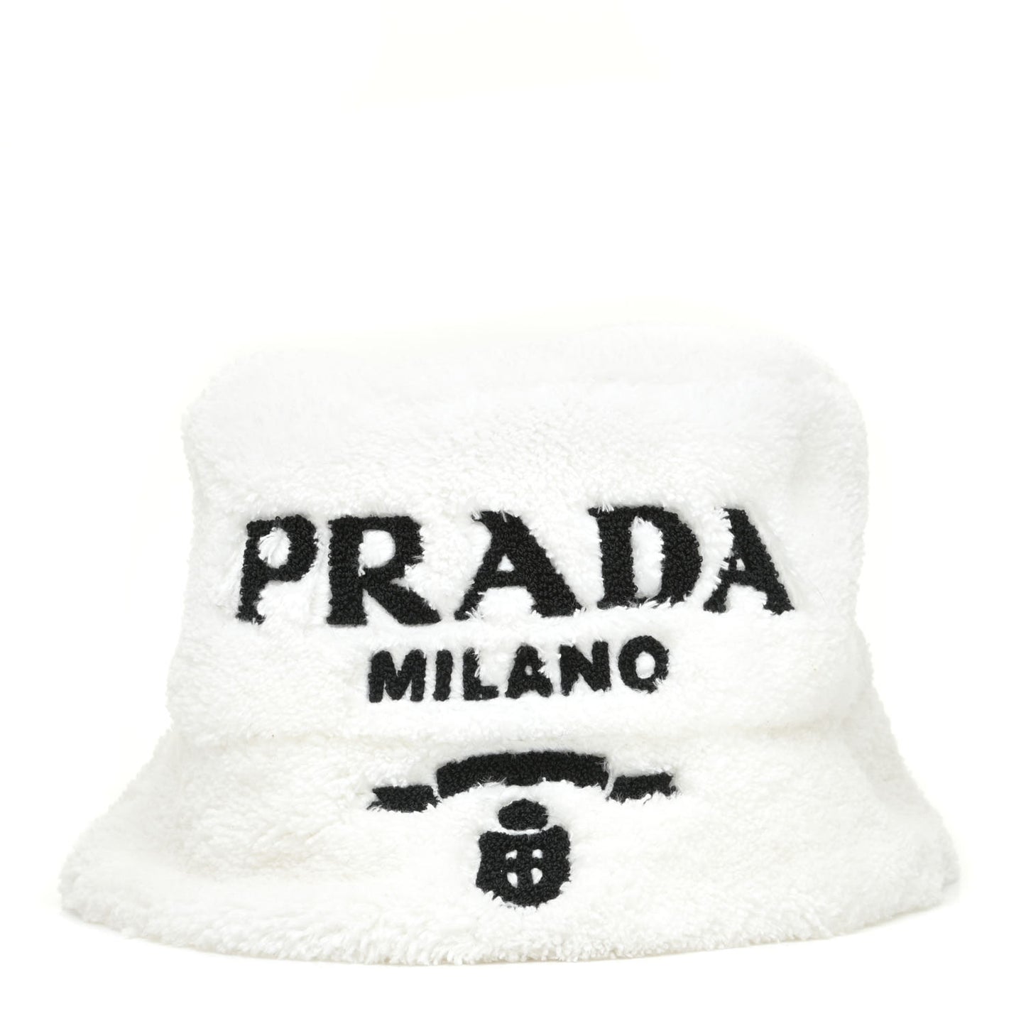 Terry Cloth Logo Embroidered Womens Bucket Hat M White Black