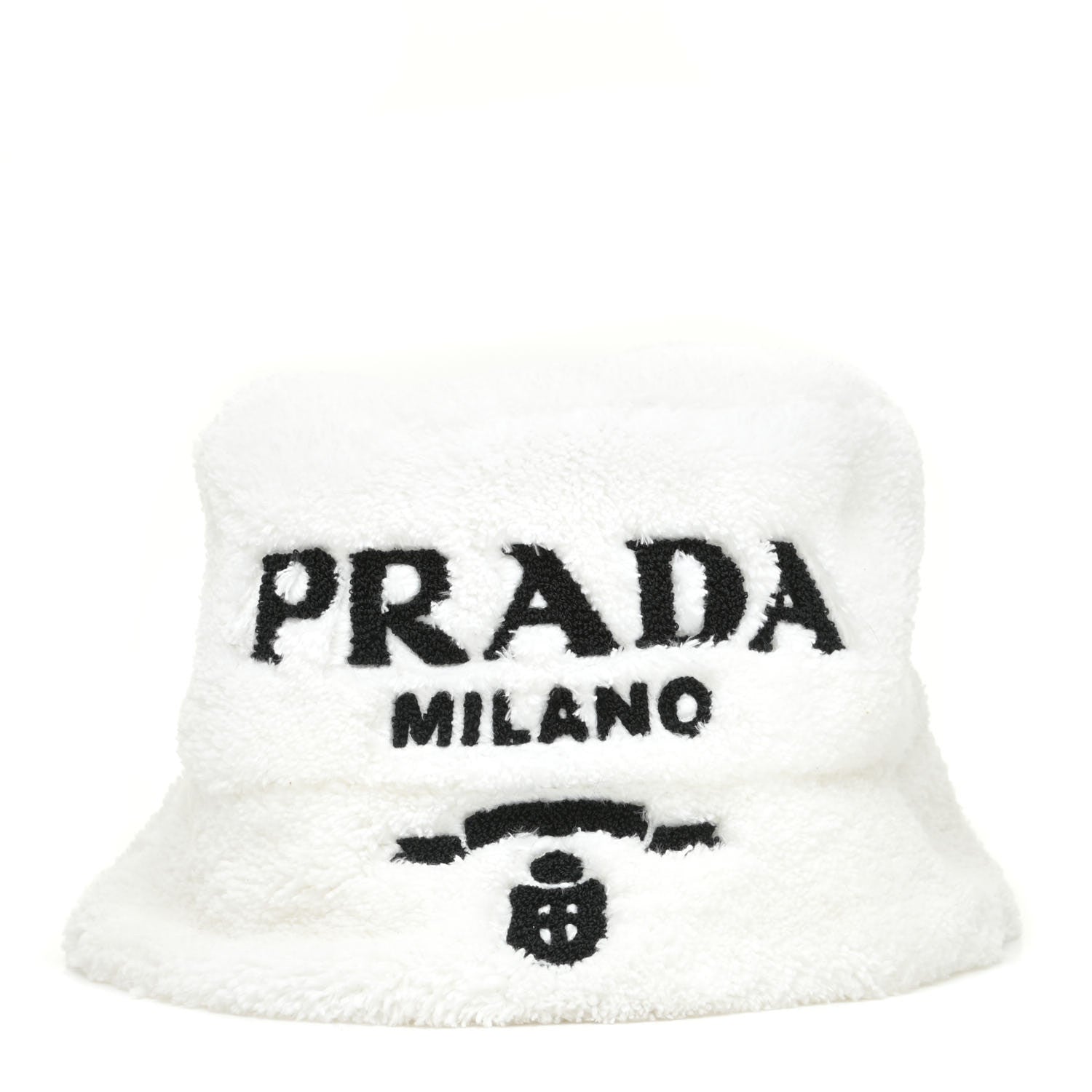 Prada Terry Cloth Logo Embroidered Womens Bucket Hat M White Black 1 of 5