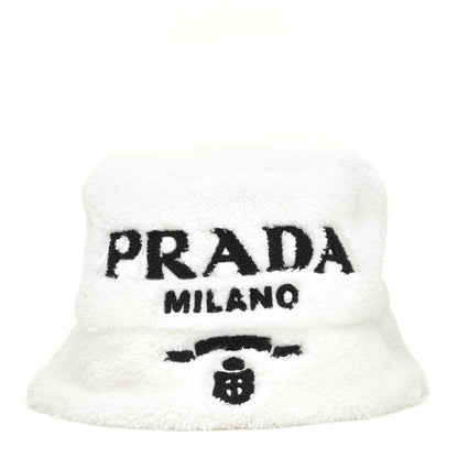 Prada Terry Cloth Logo Embroidered Womens Bucket Hat M White Black 1 of 5