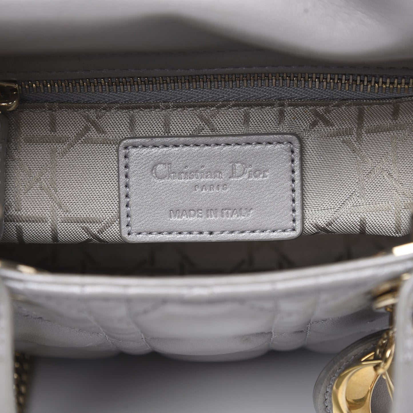 Metallic Lambskin Cannage Mini Lady Dior Grey