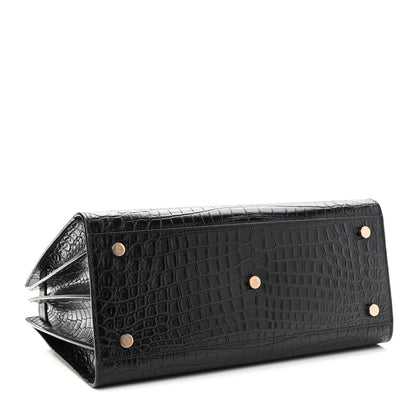 Saint Laurent Calfskin Crocodile Embossed Small Sac de Jour Black 4 of 10