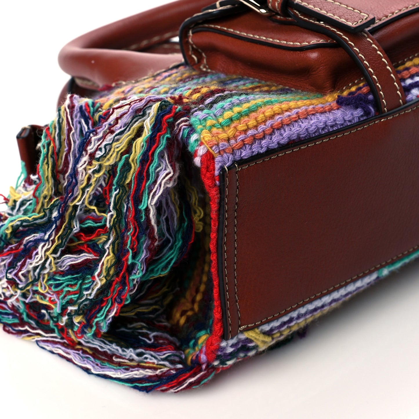 Calfskin Cashmere Knit Fringe Mini Edith Tote Multicolor