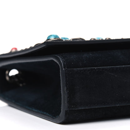 Saint Laurent Suede Small Monogram Stone Studded Kate Satchel Black Turquoise Coral 6 of 8