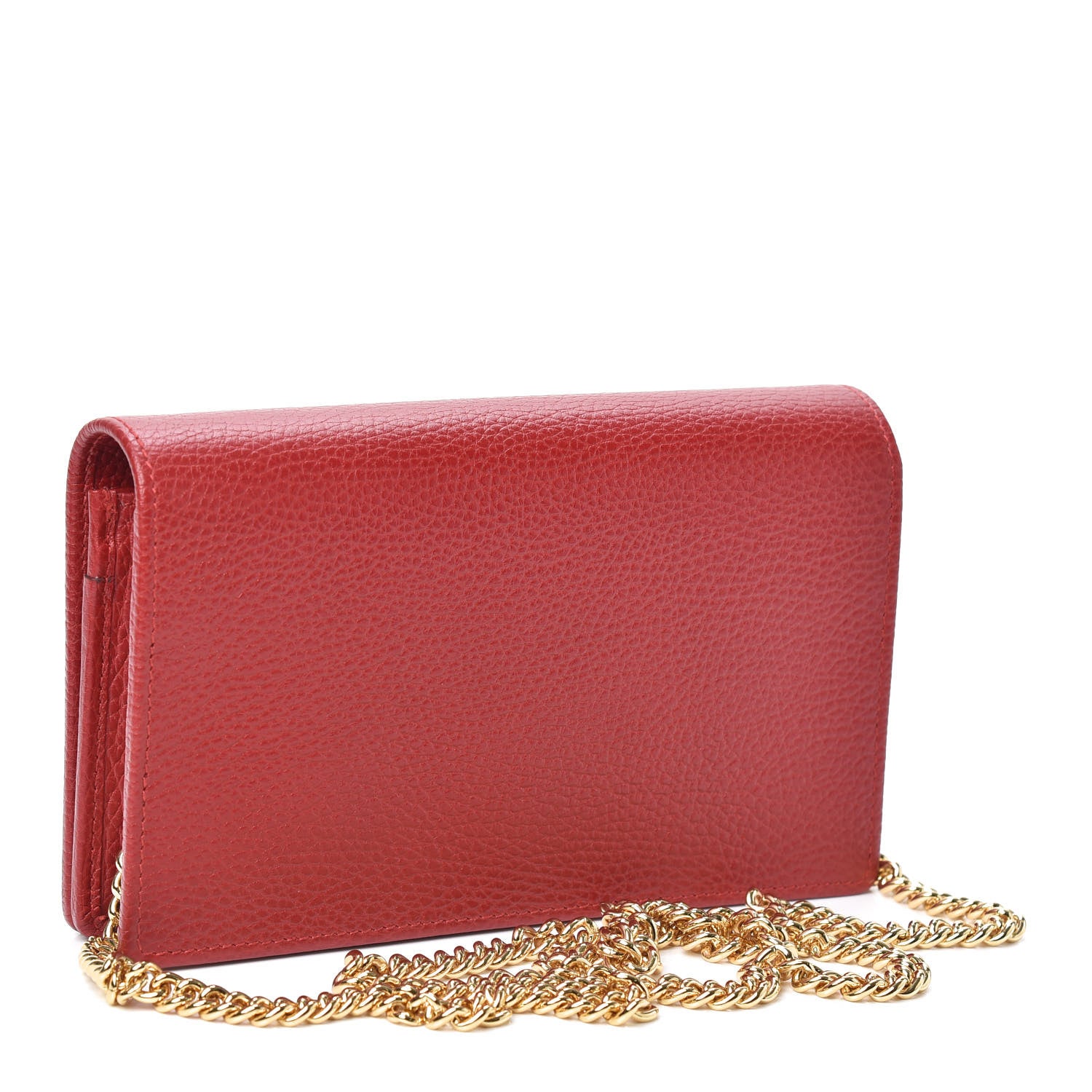 Gucci Dollar Calfskin Mini GG Marmont Chain Wallet Hibiscus Red 3 of 8