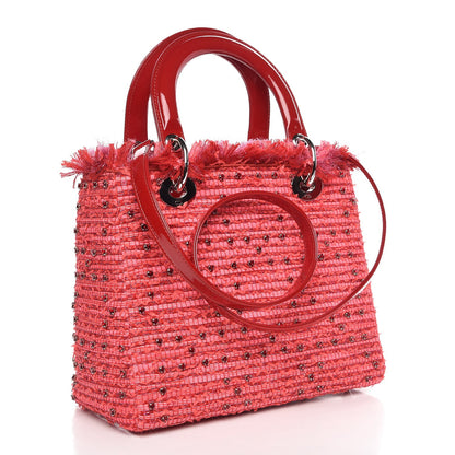 Christian Dior Tweed Fringe Rhinestone Medium Lady Dior Red 2 of 10