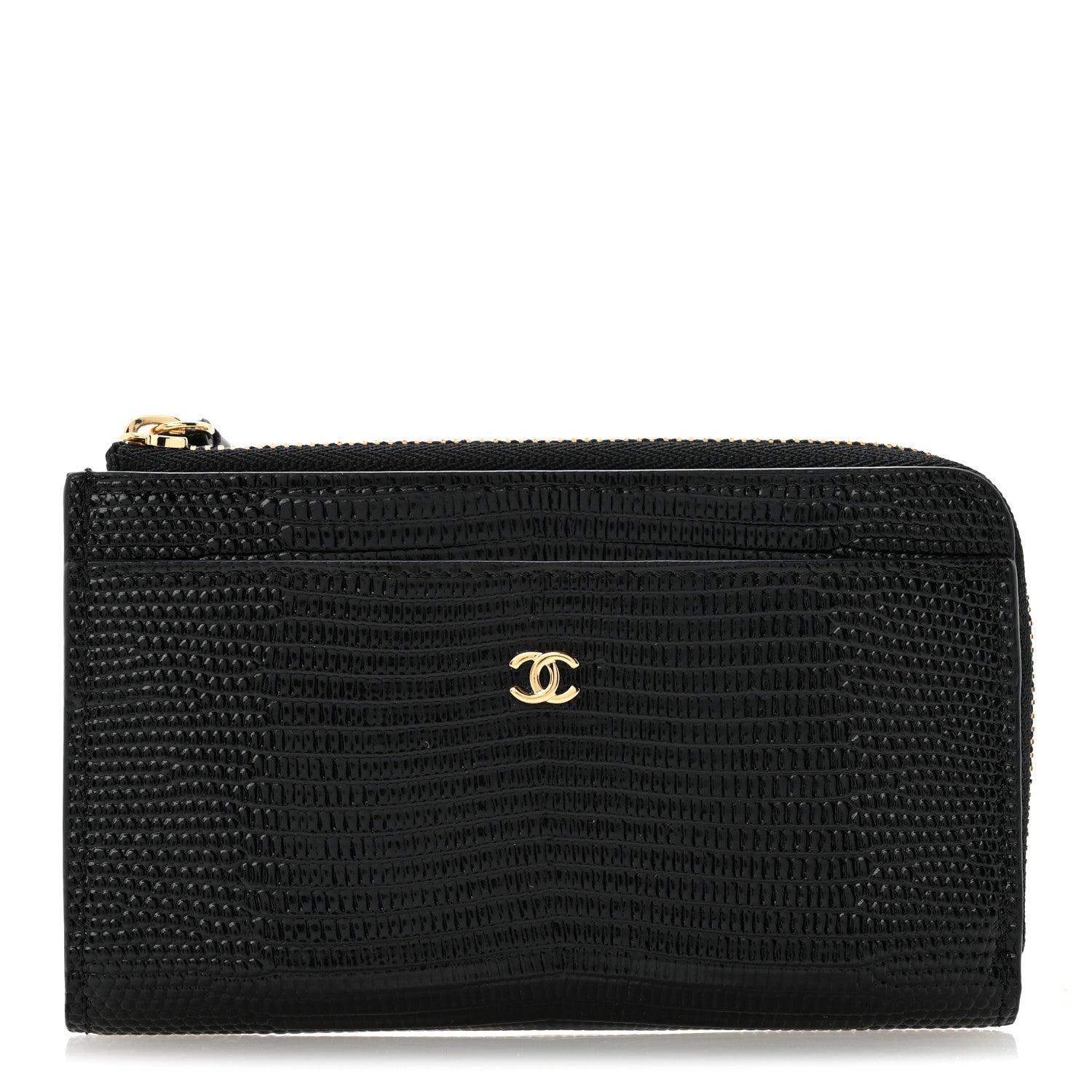 Chanel Calfskin Lizard Embossed Zip Card Holder Black 1 of 8