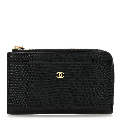 Chanel Calfskin Lizard Embossed Zip Card Holder Black 1 of 8