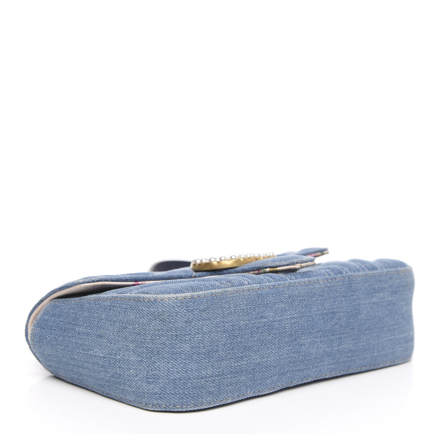 Denim Matelasse Mini Pearly GG Marmont Shoulder Bag Blue
