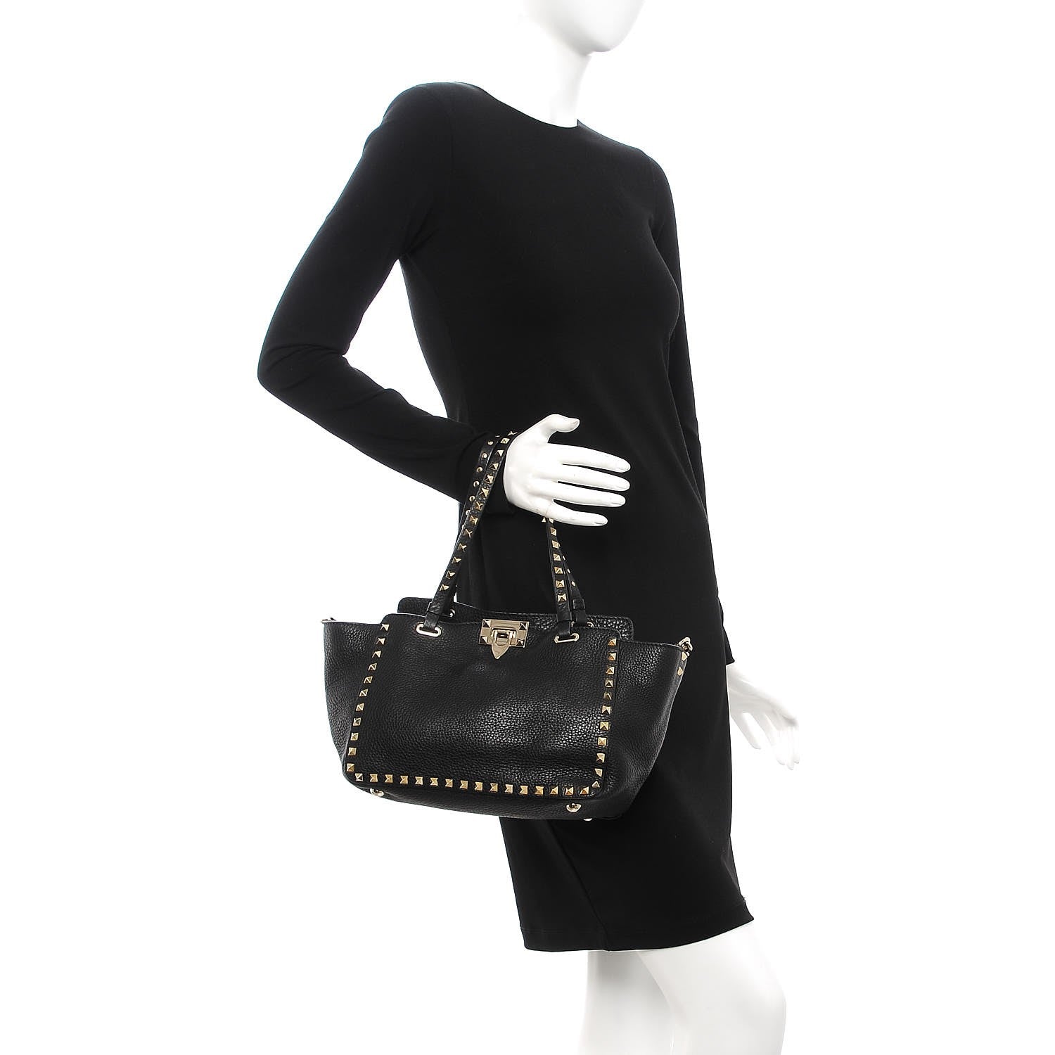 Valentino Garavani Grained Calfskin Small Rockstud Tote Black 3 of 9
